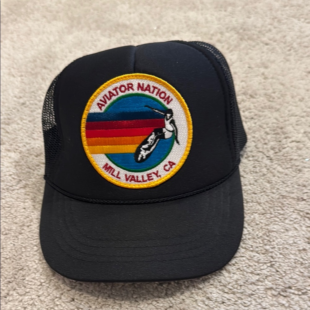 Aviator Nation Black Hat with Rainbow Patch